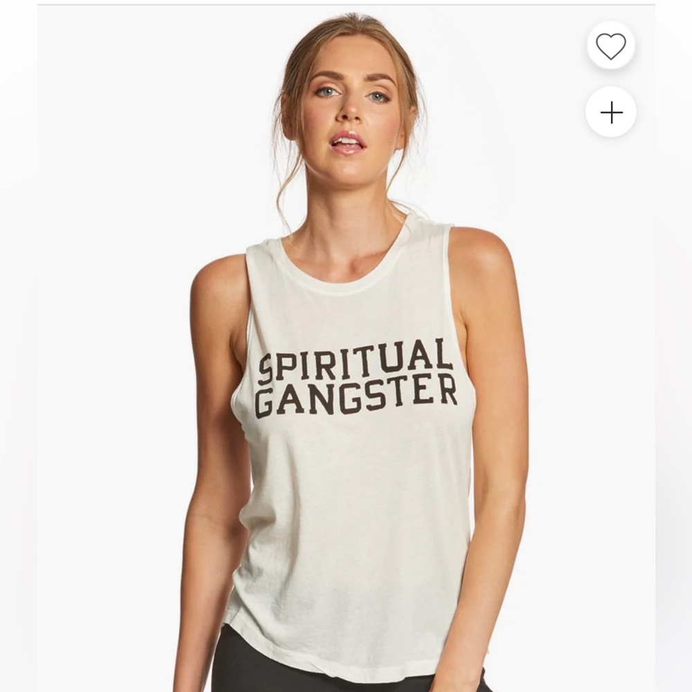 Spiritual Gangster White and Gold Sleeveless Crop Muscle Tee